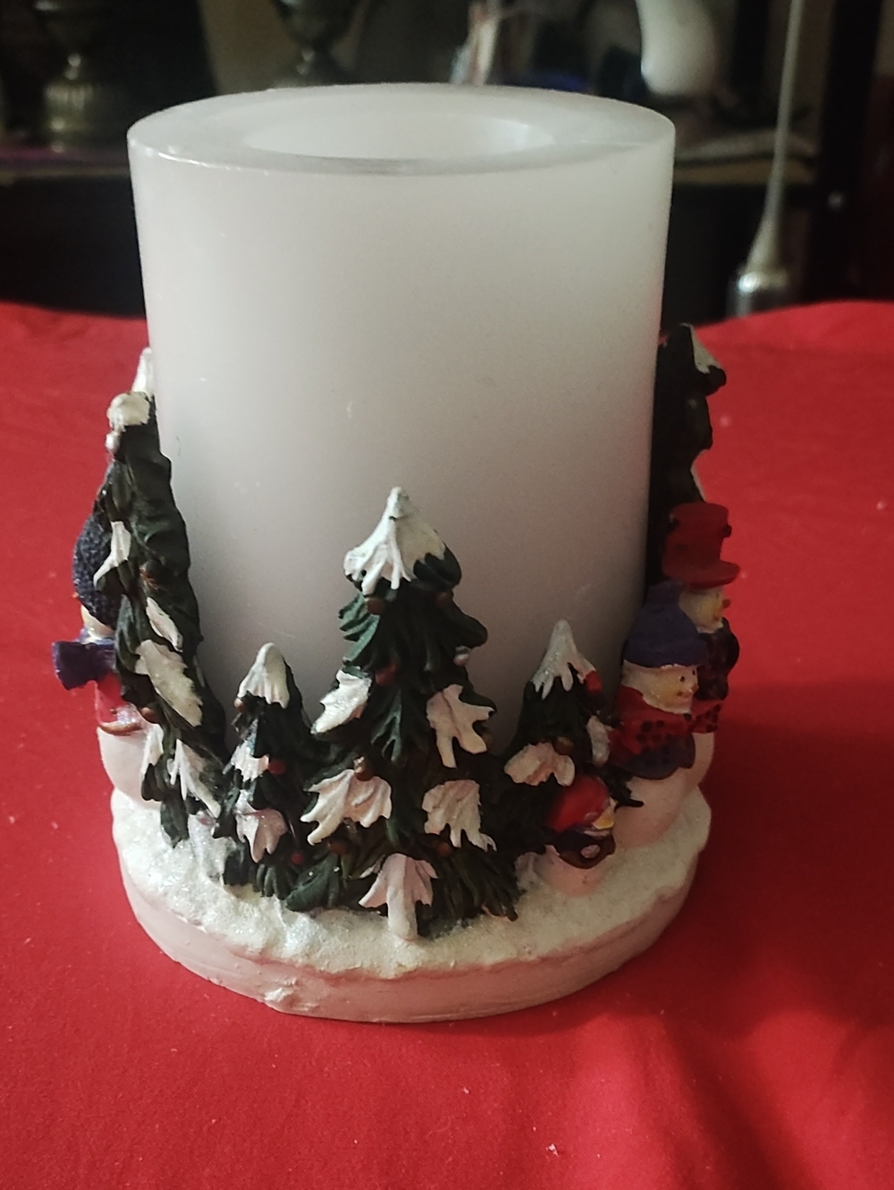 Winter Pine Pillar Candle Holder with Snow Scene